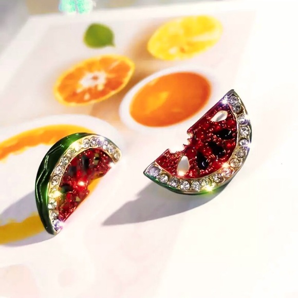 “One In A Melon” Watermelon Diamond Summer Earring - Picture 3 of 9